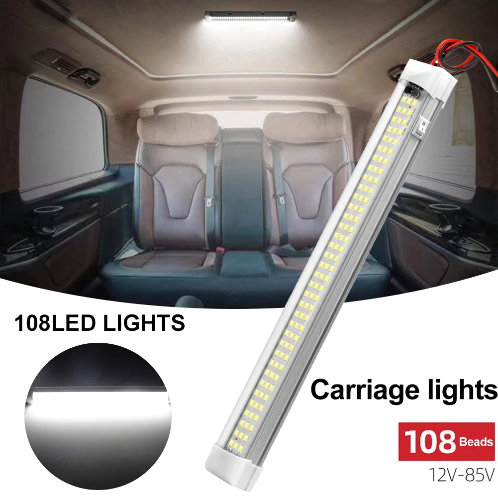 LED Car Light Bar 108LED Truck Roof Light 12V-85V Self-Adhesive Dome Light Emergency Car Repair Lamp for RV Caravan Boat