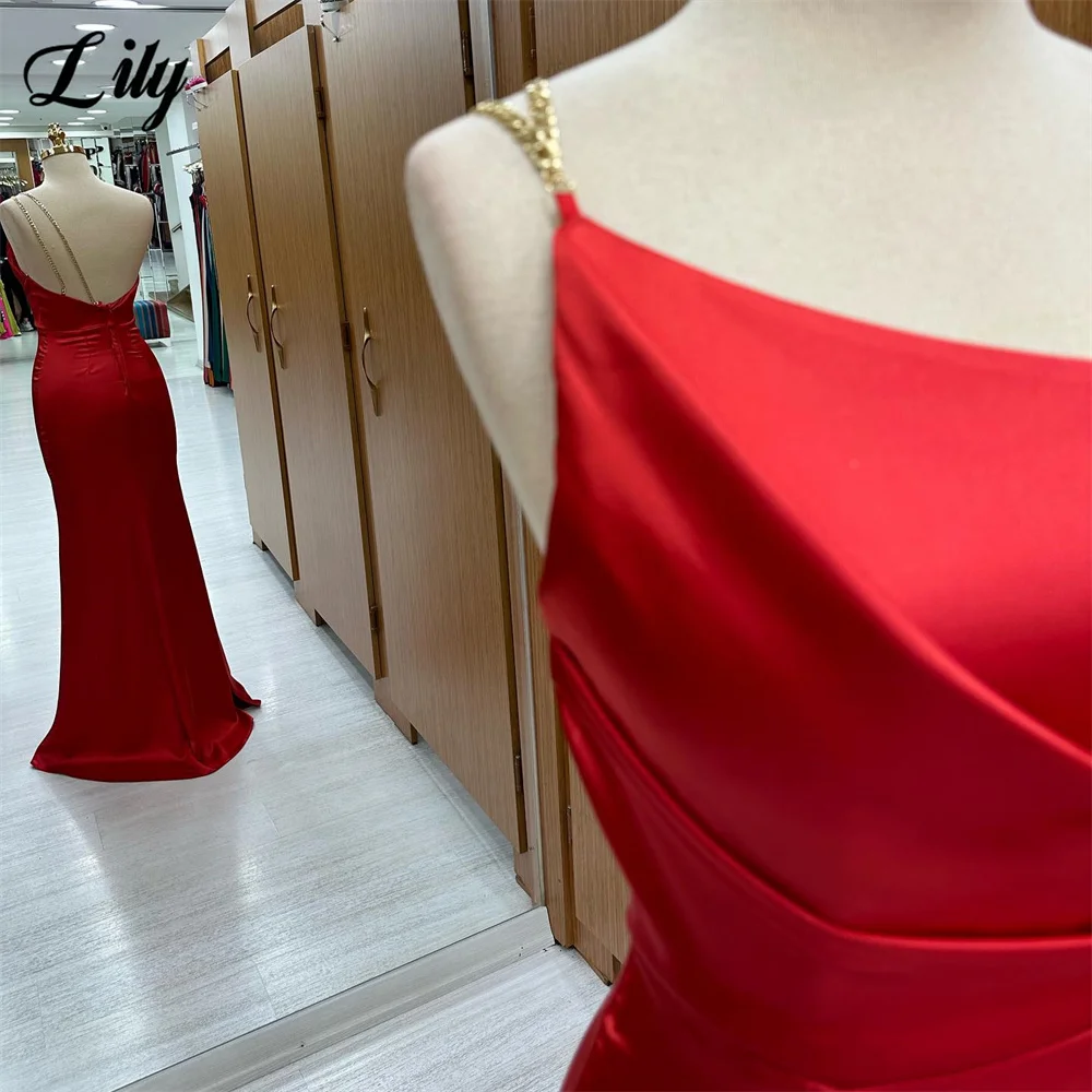 Lily Simple Red فساتين السهر One Shoulder Mermaid Prom Dresses Fashion Sexy Open Back Evening Dresses Slim Fit Satin Party Dress