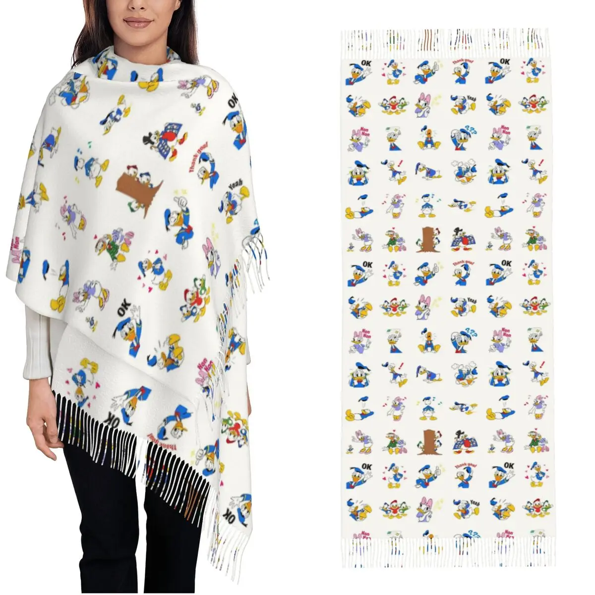 

Дональд Дак, коллаж, мультяшная шаль, женский теплый большой длинный шарф, пашмины, шаль, шарфы