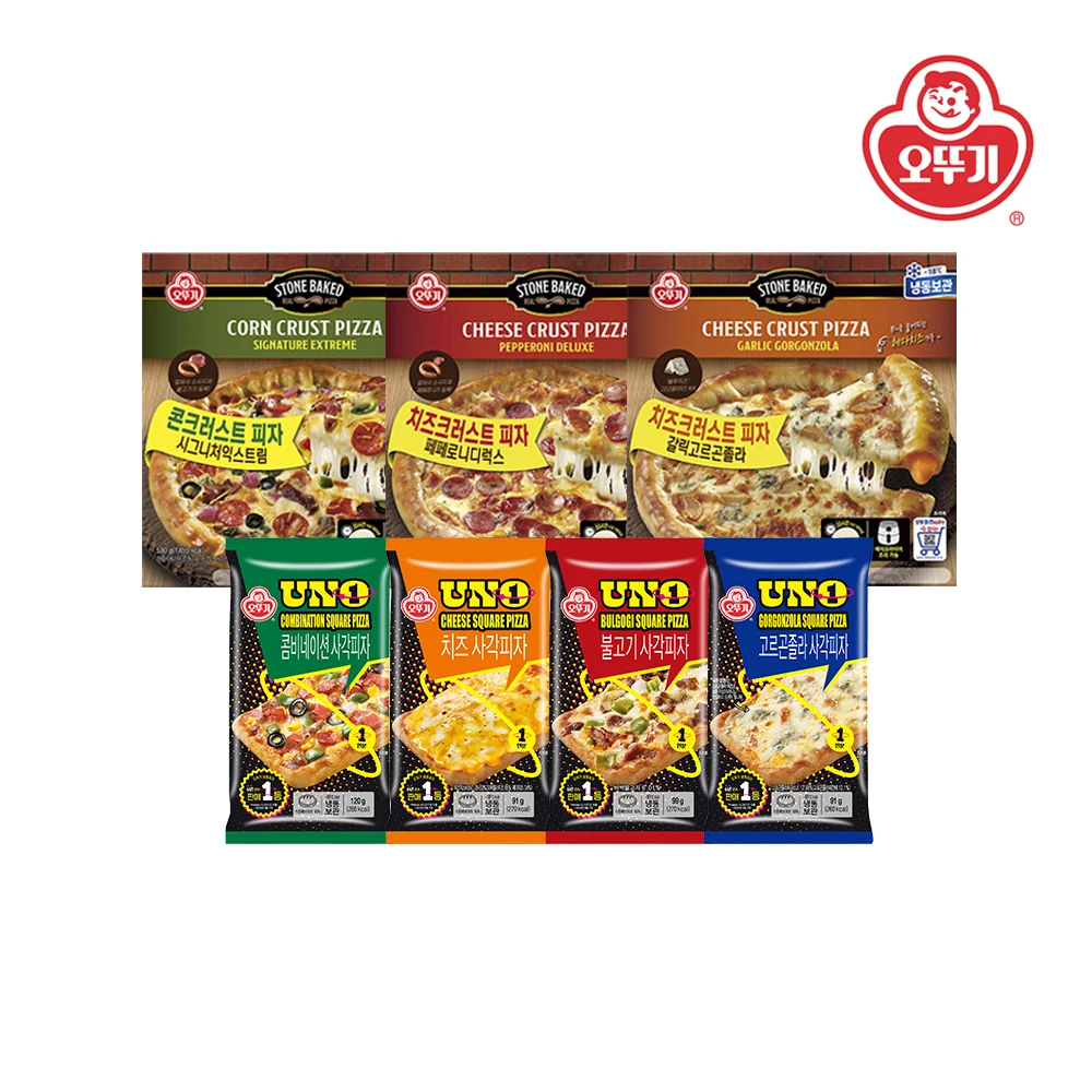 [Ottogi] Uno Pizza (Combo/Chiz/ Bulgogi/ Gorgonzola) 4 tipos 4Ea + Pizza de corteza (Peperoni/Garlic Gorgonzola/Cónica de asignación) 3 tipos 2Ea - Elija ningún 2 (total 6)