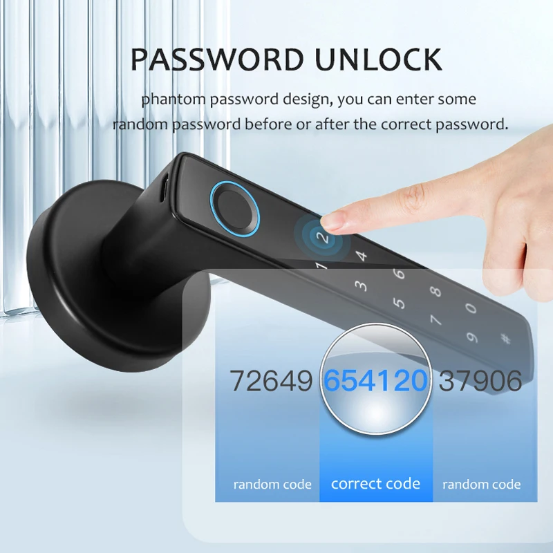 WAFU Smart Keyless Entry Lock 10 Number 50 Groups Fingerprint 100 Password Tuya APP Unlock 180 Days BT-Compatible Handle Lock