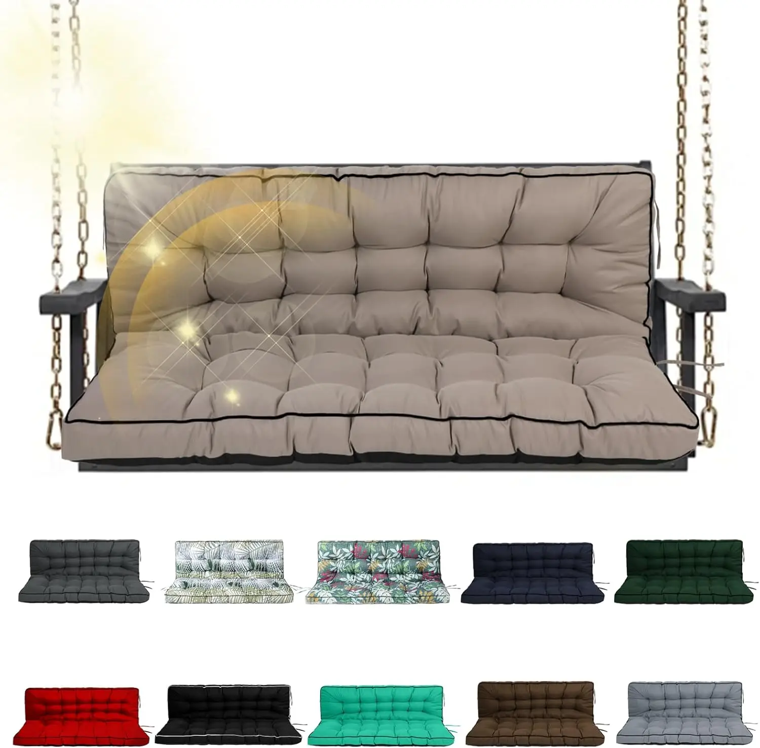 Outdoor Porch Swing Cushion, Khaki, Polyester, Waterproof and 4\