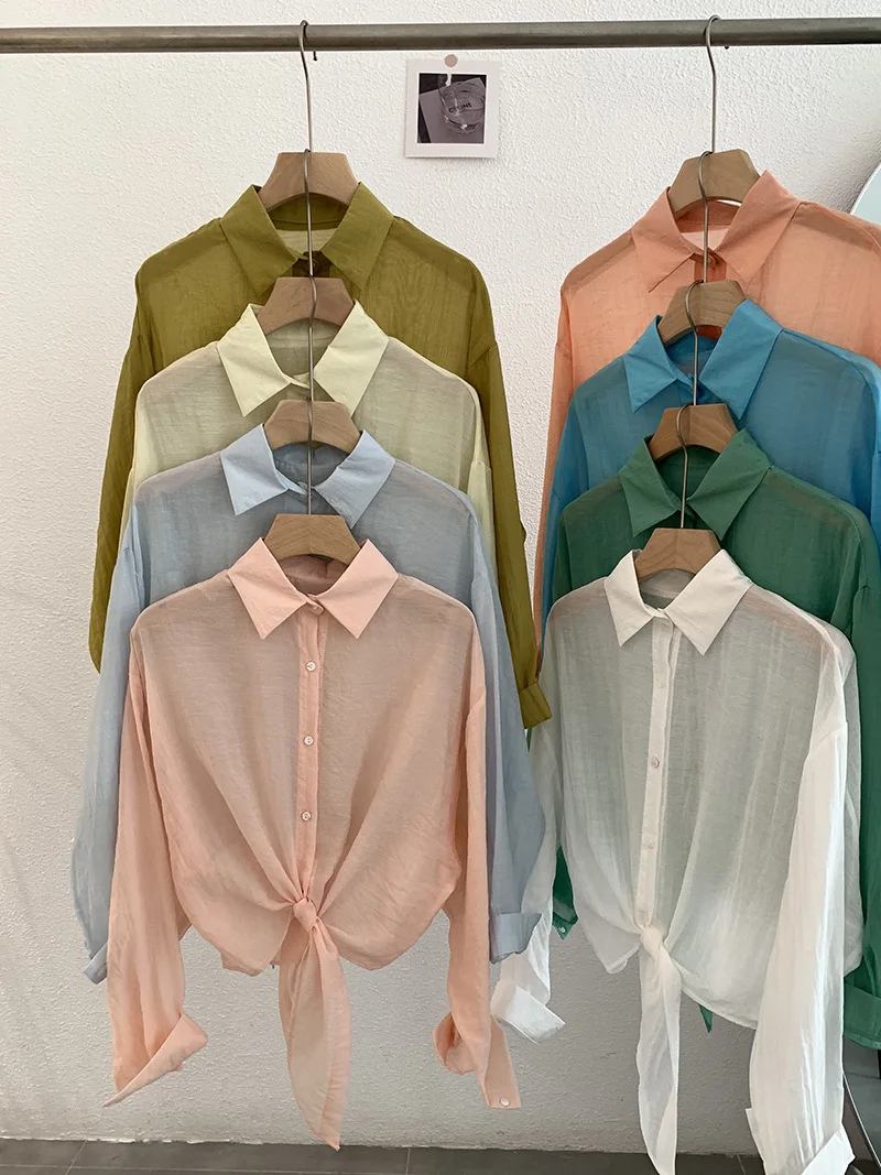 Koreaanse stijl dunne zonnebrandcrème shirts dames zomer nieuwe lange mouwen vetersluiting casual korte jassen reizen vakantie strand tops