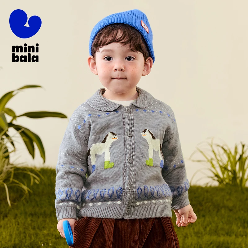 

Вязаный кардиган для мальчиков Mini Bala, новинка 2025, осенний недеформируемый мягкий повседневный топ