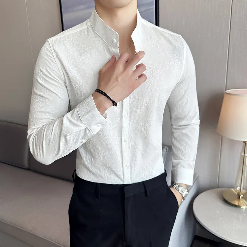 

Новая мужская рубашка в британском стиле, повседневная деловая формальная рубашка с длинными рукавами, роскошная и элегантная рубашка приталенного кроя, размеры 4XL-M