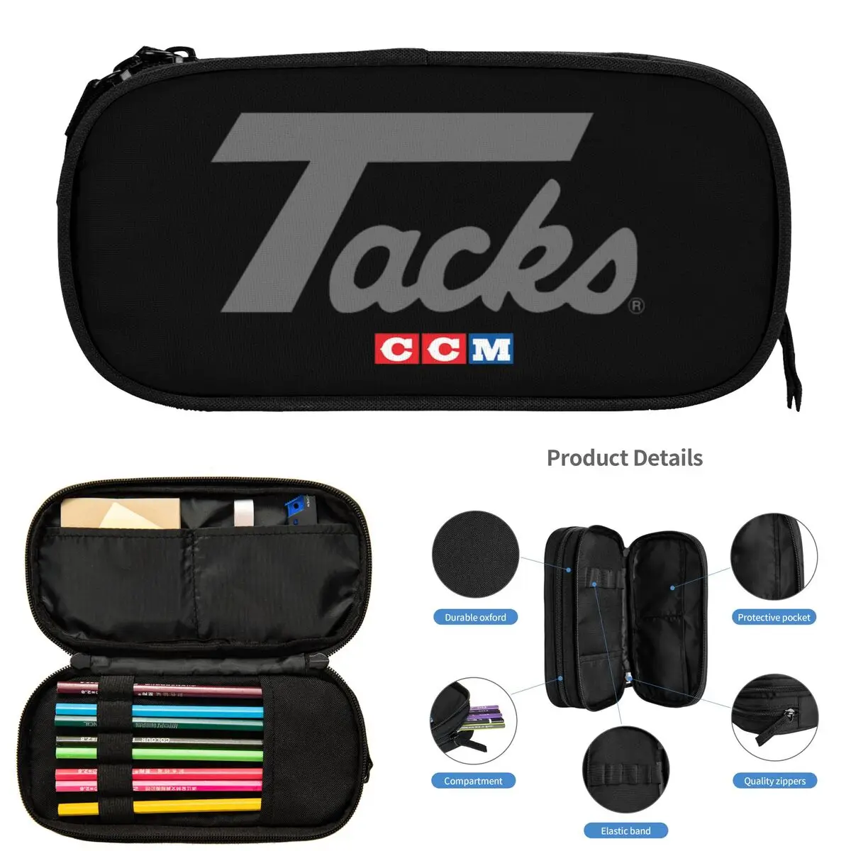 CCM ريترو هوكي الجليد شعار مقلمة للطلاب الهدايا صندوق القلم حقيبة أقلام رصاص تخزين كبير قلم رصاص الحقيبة تخزين القرطاسية #1