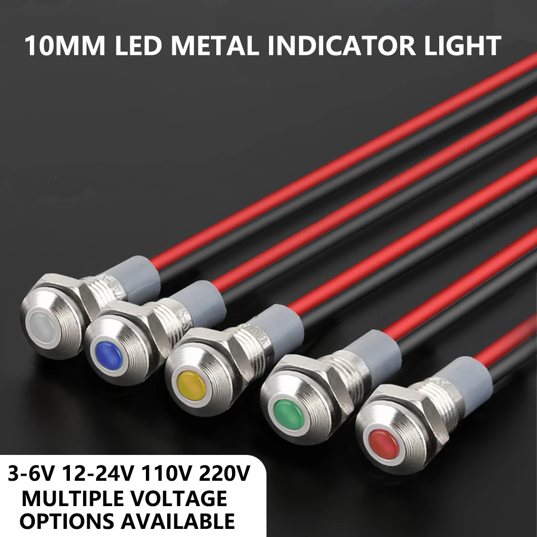 

ABILKEEN 20PCS 10MM Mini Signal Pilot Lamp IP65 Waterproof Metal LED Indicator Light 3-6V 12-24V 110V 220V with 150MM Cable