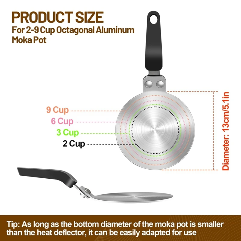 Moka Pot Warmtegeleider Inductiekookplaat Adapterplaat 13 cm/5,1 inch Roestvrijstalen koellichaam voor