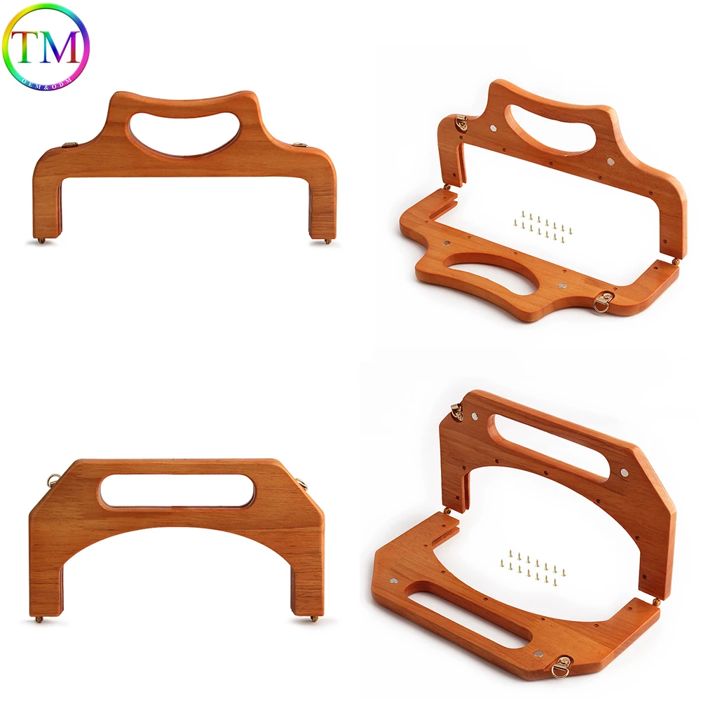 Rettangolo di cammello manico con cornice in legno massello retrò per realizzare borse fatte a mano borsa a tracolla borsa a tracolla con Clip in rovere accessori per borse fai da te