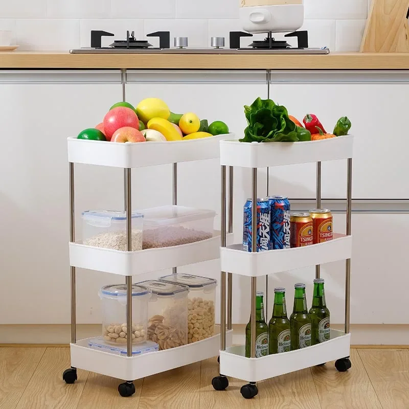 Movable Rolling Utility Cart 3/4 Tier, Slide Out Organizer Shelf, Slim Gap Storage Rack for Kitchen & Bathroom Home Narrow Space