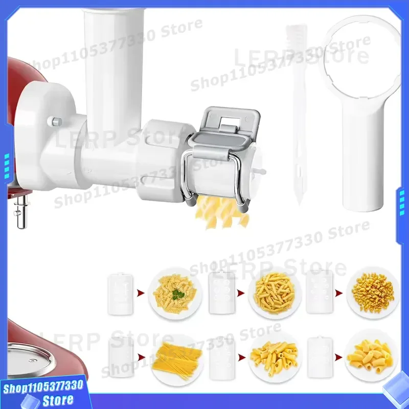 6 in 1 Pasta Maker Attachment for KitchenAid Stand Mixer Durable Plastic Noodle Press Machine 6 Shapes Dishwasher Safe