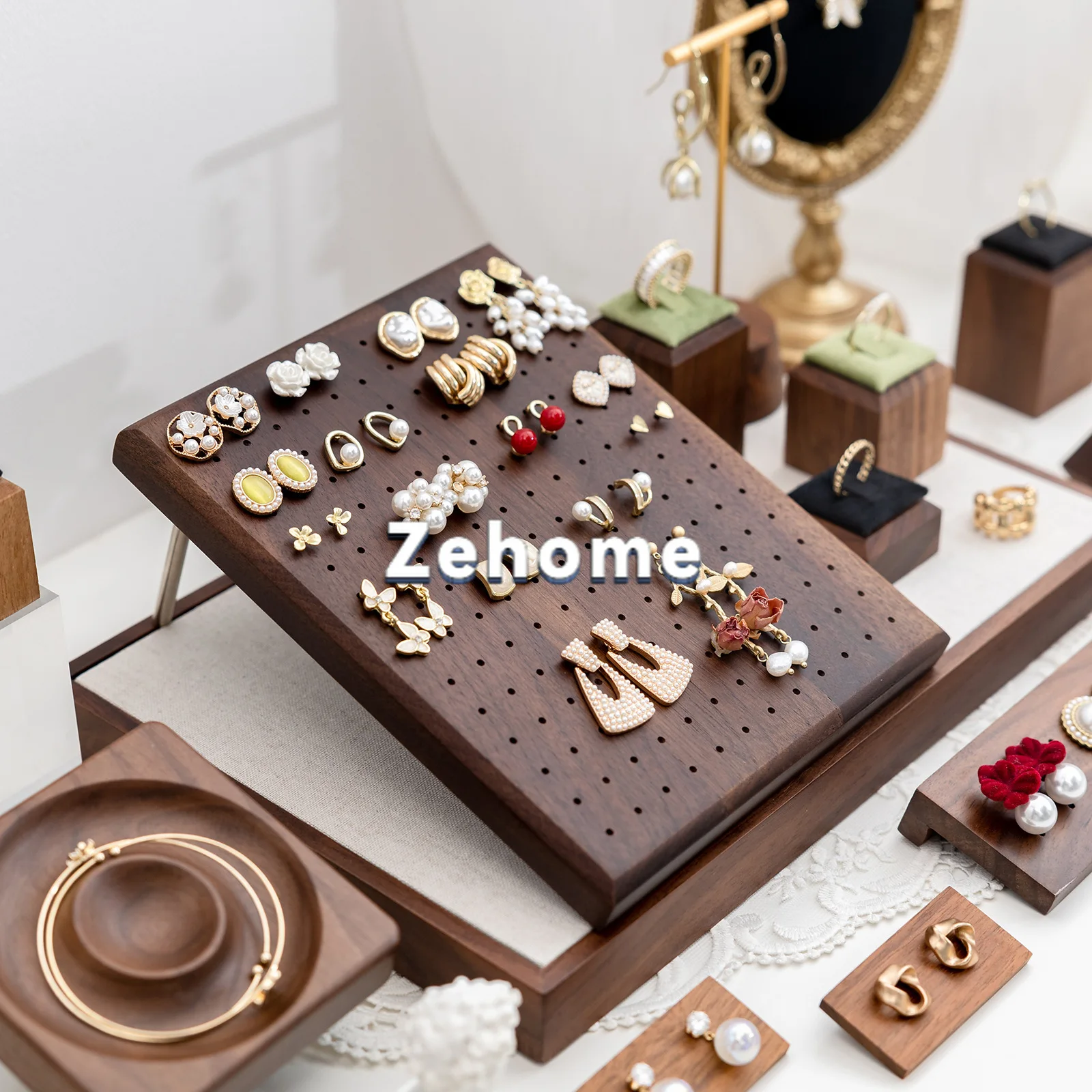 Walnut Earring Display Rack, High-end Stud Earring Stand, Jewelry Storage & Window Display