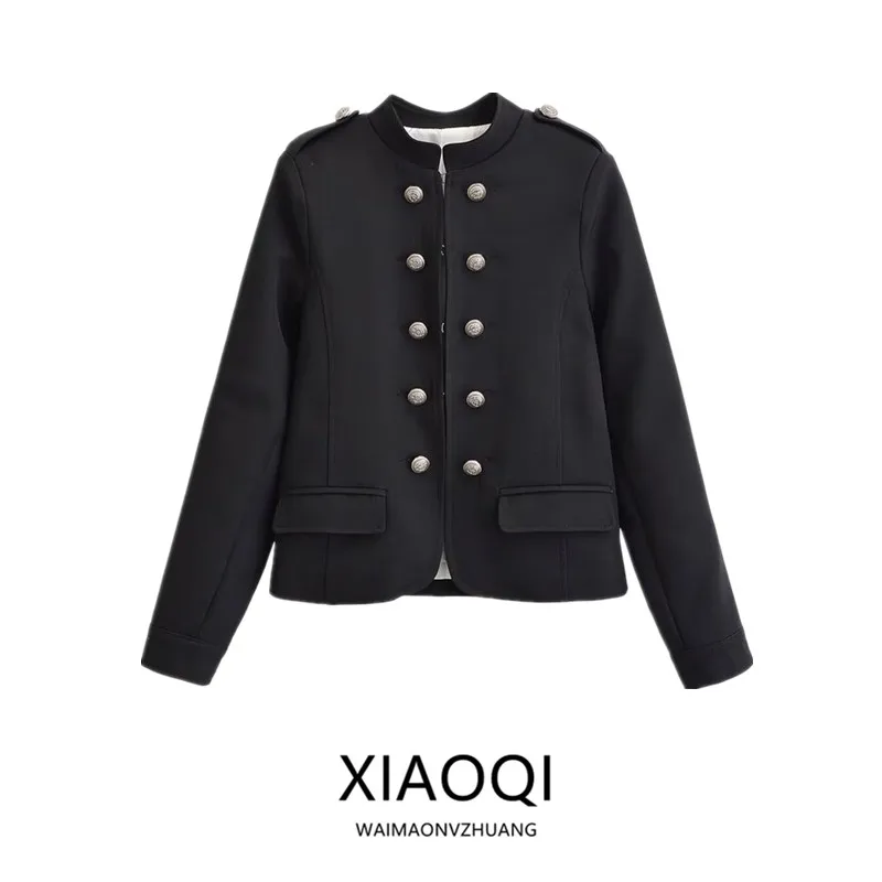 

Slim Fit Shoulder Pad Long Sleeve Stand Collar Women's Jacket New Summer 2026 Fashion Commute Style Dark Button Closure