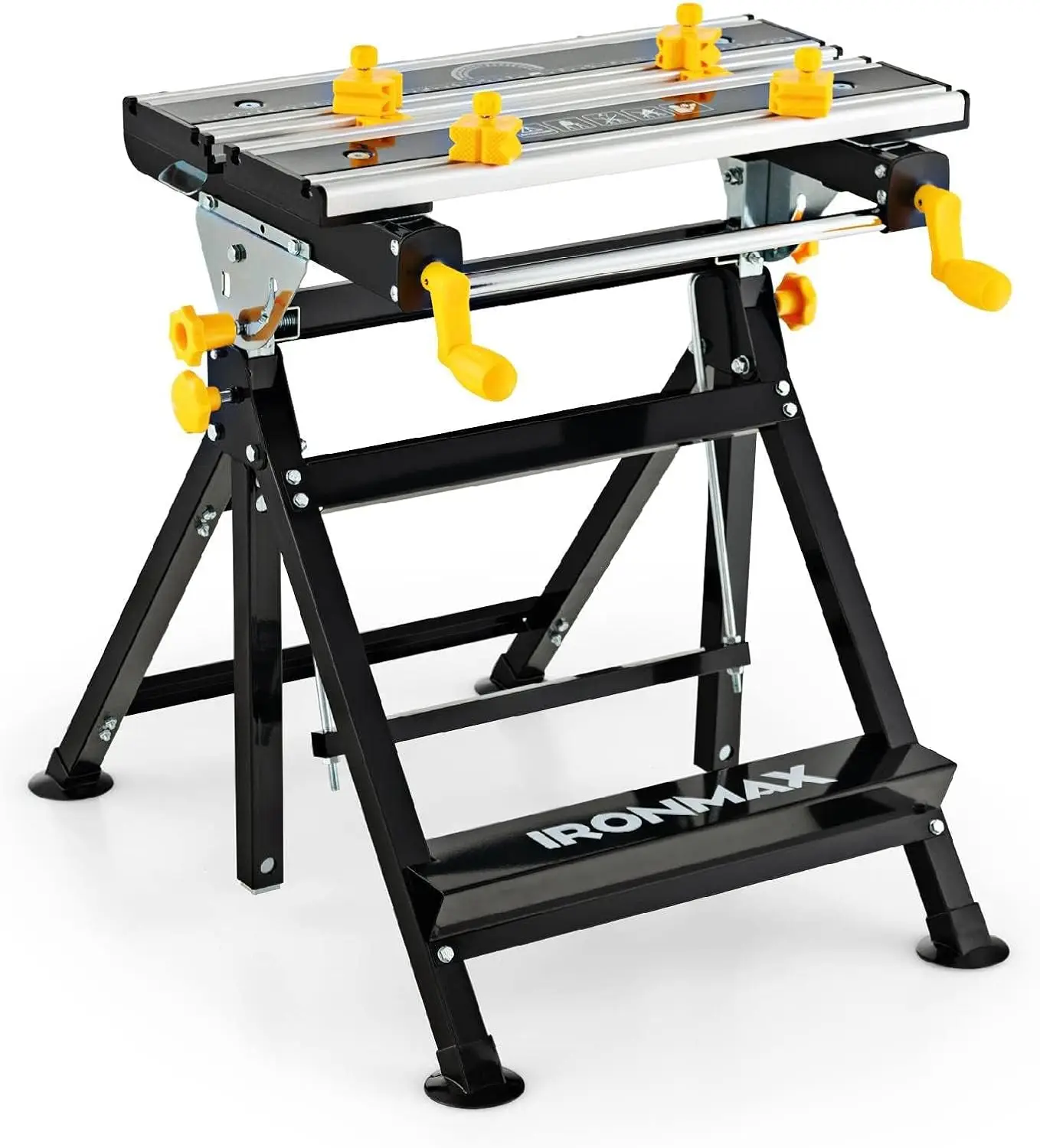 Folding Work Table with 7-Level Height Adjustable, 8 Sliding Clamps and Reclining, Folding Workbench and Vise for Cutting, Saw,