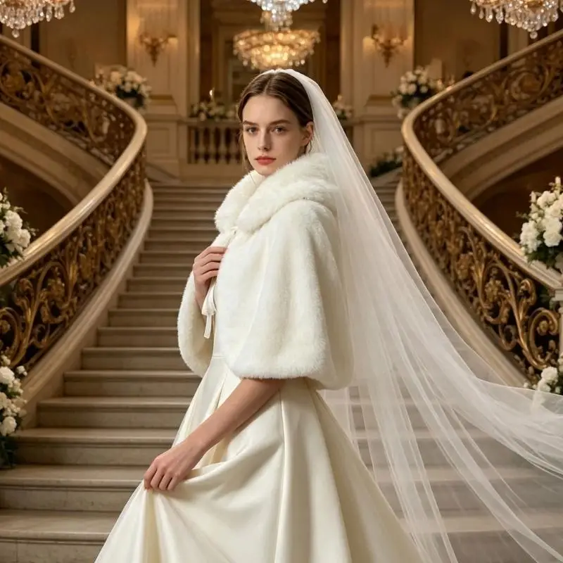 31BB Bridal Shawl Wrap White Tie Front Shoulder Layer for Weddings