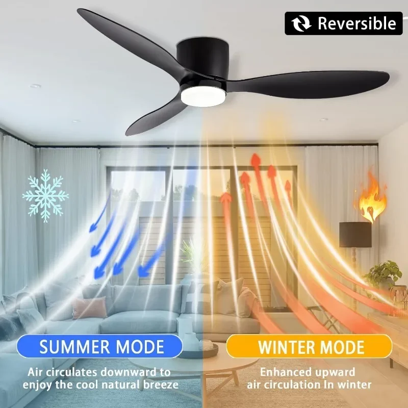 42 Inch Smart Embedded Ceiling Fan with Light Remote Control ABS Blade Quiet DC Motor Outdoor Indoor Low Profile Ceiling Fan