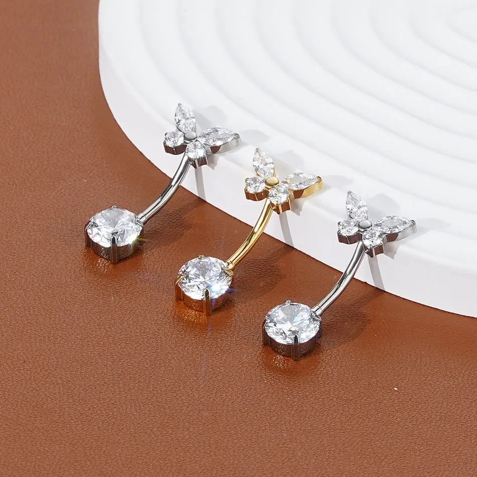 1/10Pcs Titanium Curved Belly Button Rings 14G CZ Floating 10mm Reversed Bar Butterfly Navel Piercing Earring Sexy Women Jewelry