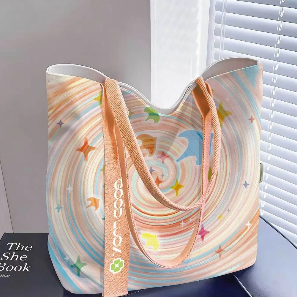 Lucky Revolving Door Design Canvas Bag Large Capacity Lightweight Tote Bag Versatile Reusable Lunch Bag Students/Office Staff