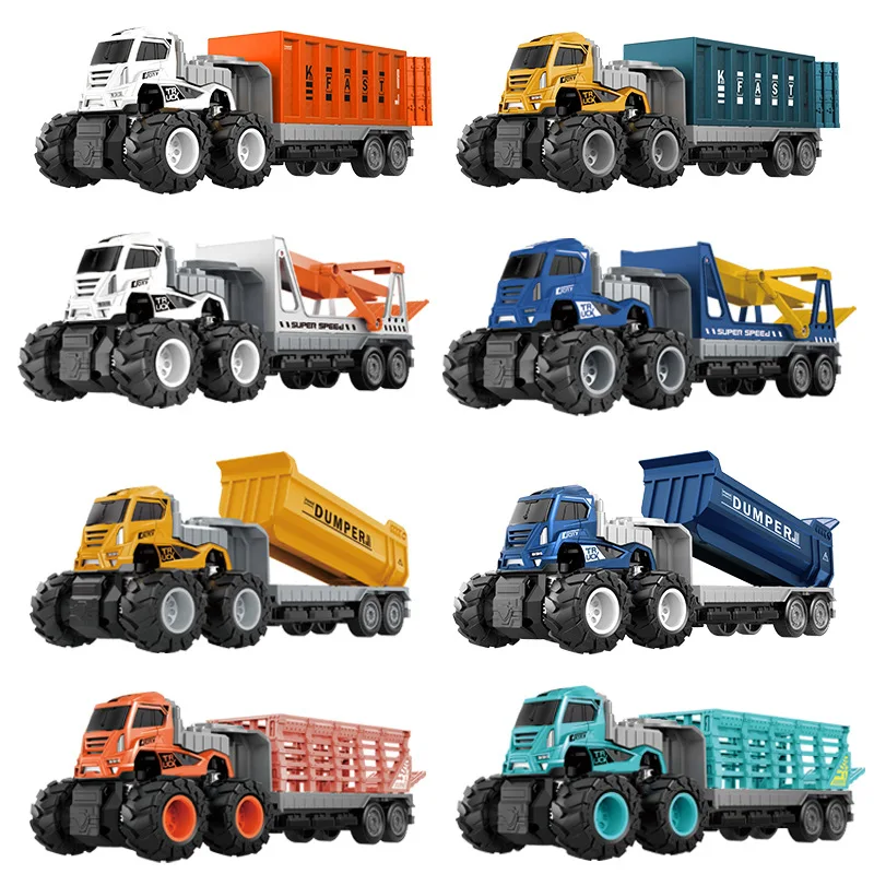 

Kids Toy Inertial Simulation Car Model Alloy Head Trailer Container Truck Fence Car Tank Truck Sliding Children's Toy B077