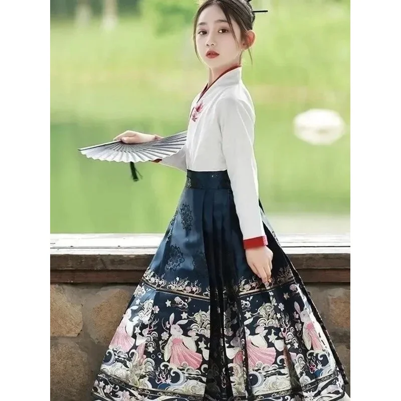 Chinese Traditional Costume Horse Face Skirt for Girls Summer Childrens Ancient Clothing Hanfu Suit National Style Daily Cosplay