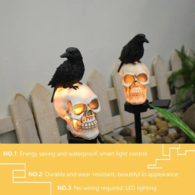 Luces de calavera impermeables para exteriores, iluminación de calavera para jardín, carga automática para decoraciones de Halloween al aire libre