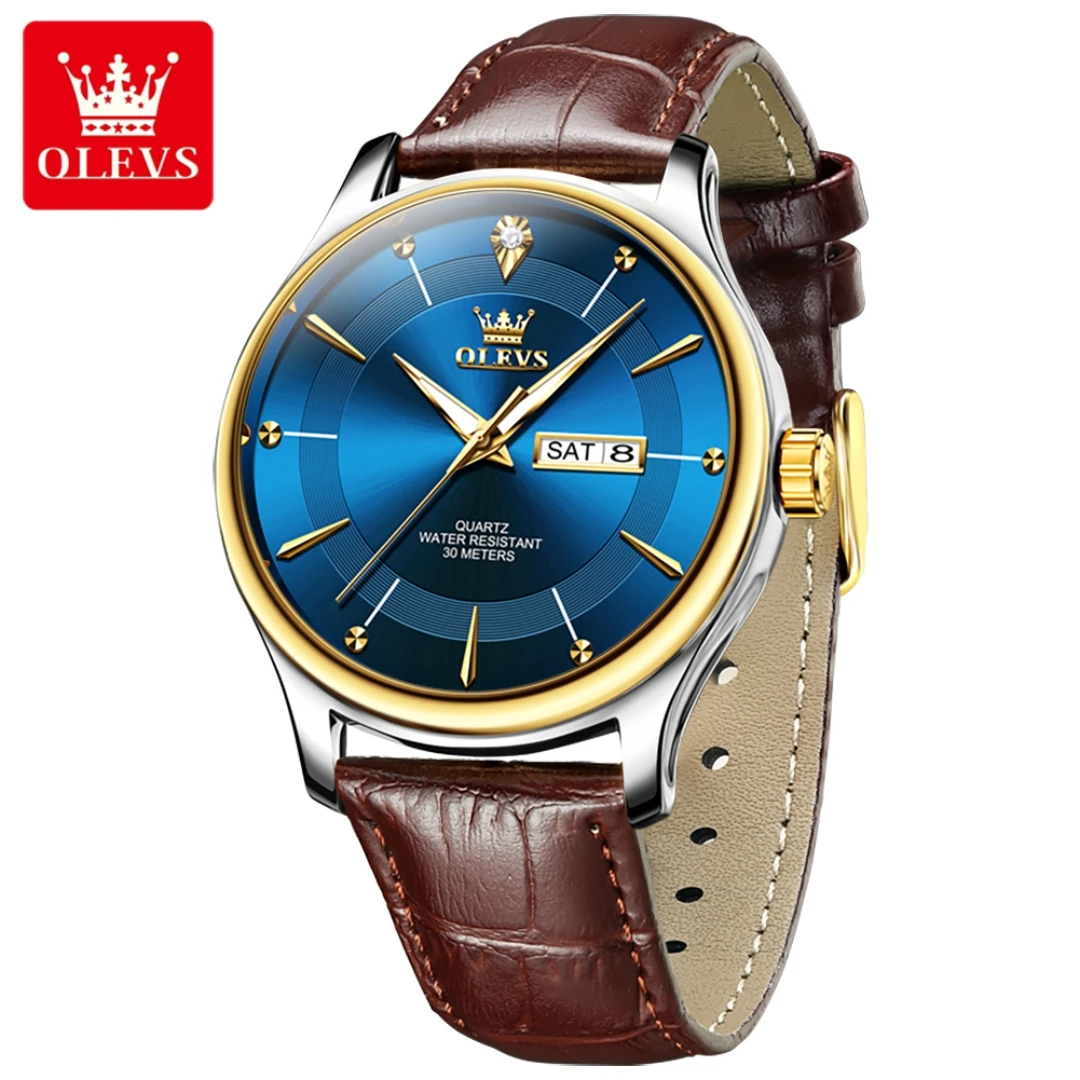 

OLEVS 9908 Quartz Simple Watch Gift Leather Watchband Round-dial Wristwatch Luminous