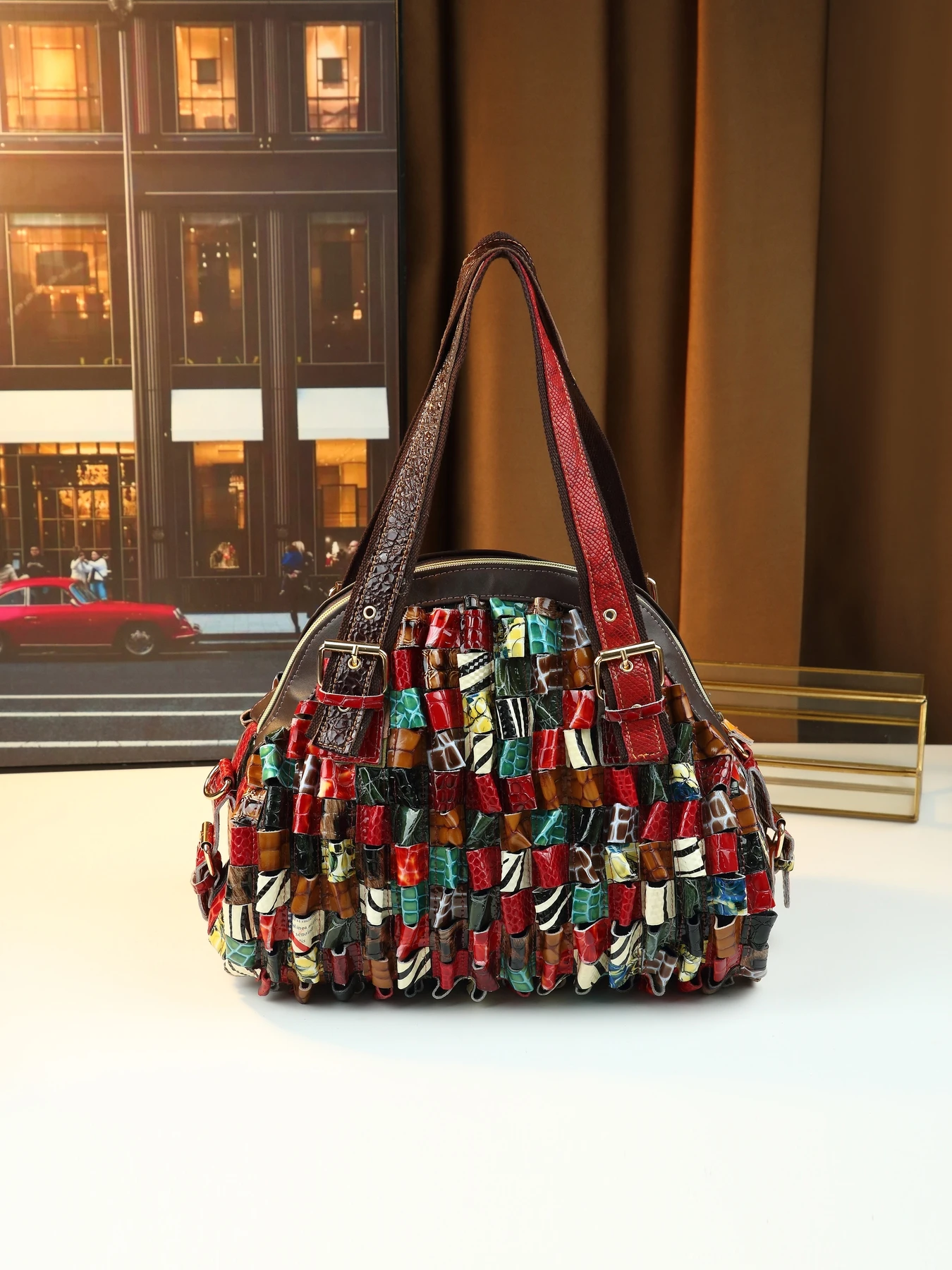 

2025 new leather fashionable large-capacity portable pieced shell bag