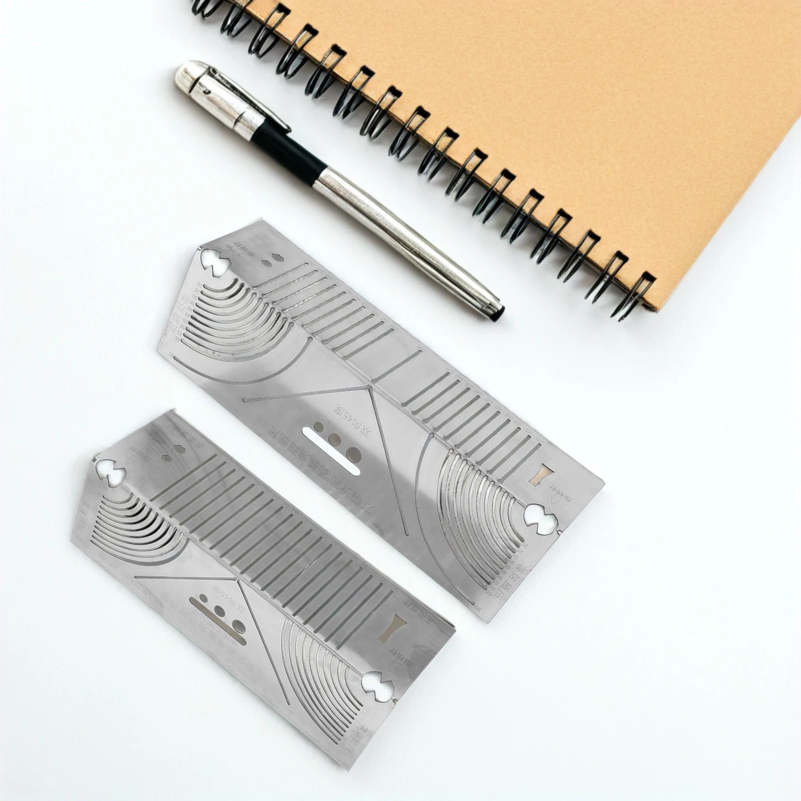 2Pcs Metal Precision Arc Angle Marking Ruler for Drawing Small Rectangular Woodworking Square Student Multifunctional Right Tool