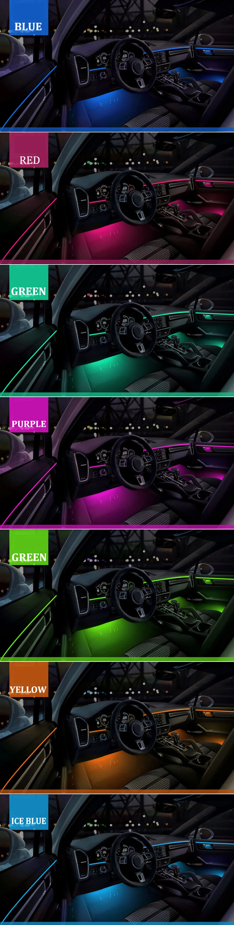 18 in 1 Umgebungslicht für den Innenraum des Autos, 64 Farben, atmen Sie die Armaturenbrett-Türdekoration, LED-Streifenlichter, RGB, Bluetooth, App-Steuerung, 12 V – Detail 10