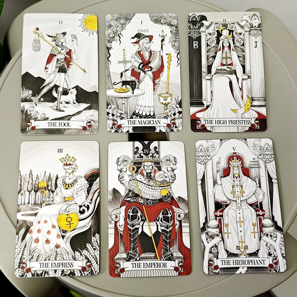 

80 Pcs Cards Secret Mirror Tarot 10.3*6cm Feminine Art Tarot In Rich Symbolism with Monochrome Realm:Black, White, Red, Gold