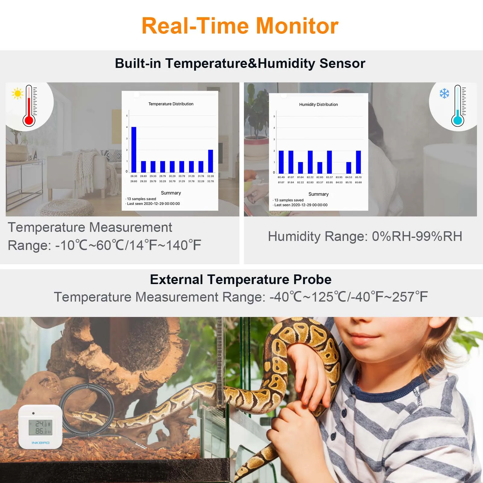 Sensore di temperatura e umidità Bluetooth INKBIRD con sonde di temperatura termometro e igrometro per interni per auto da cantina