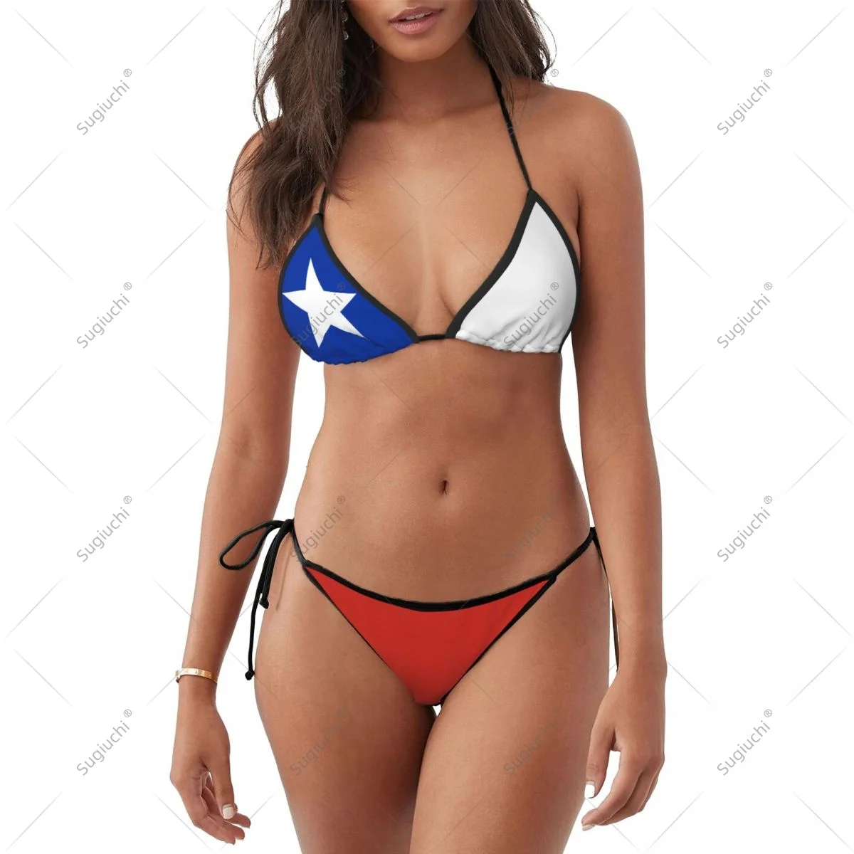 

Women Girls Bikini Chile Flag Swimsuit Sets Three Point Beachwear Swimming Bathing Beach Party Suits Sexy Mujer