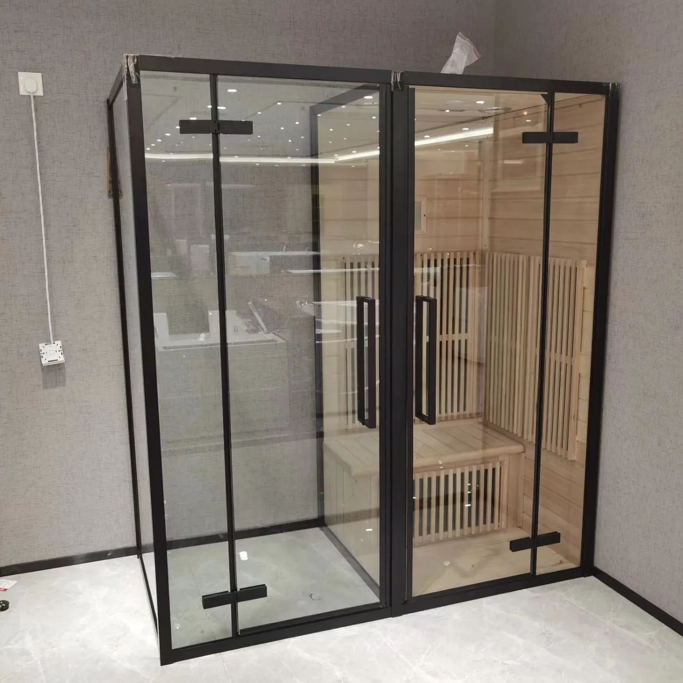 Modern Design Style High Quality Solid Wood Infrared Wooden Sauna Cabinet Far Infrared for Villa Indoor Steam Shower Room