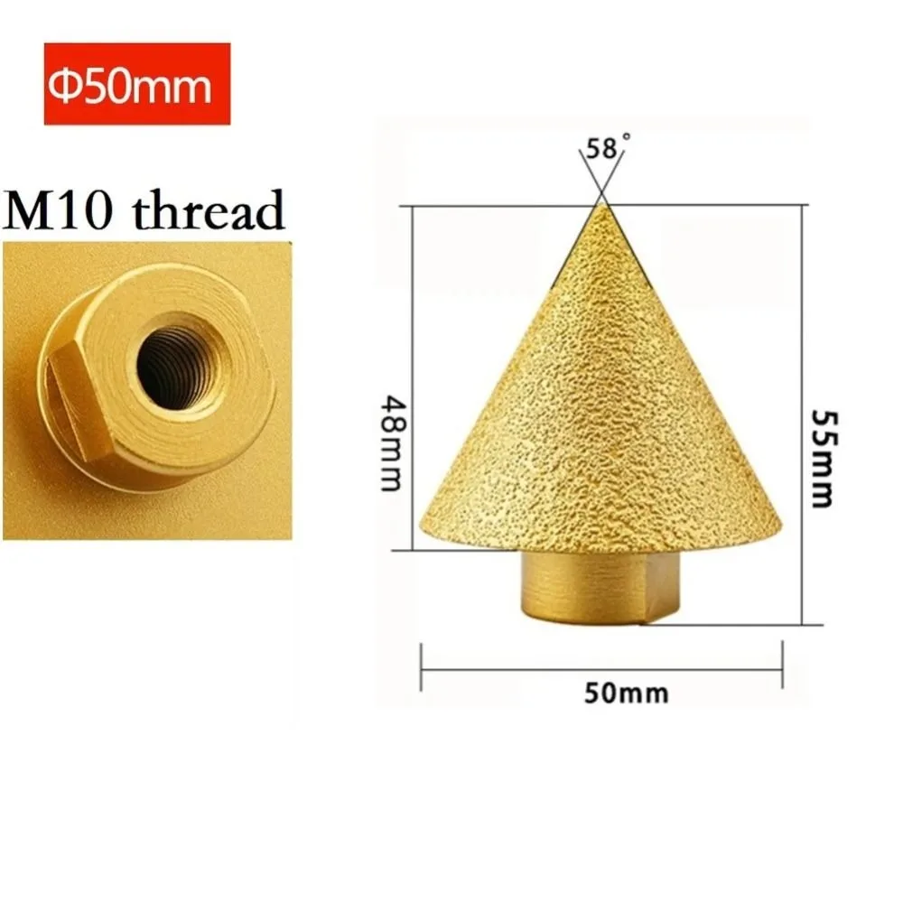 Imagem -03 - Bit de Chanfro Chanfrado de Diamante Cone Punching Expansão Broca Rebolo Polimento de Escultura M10 M14 Thread 38 mm 50 mm