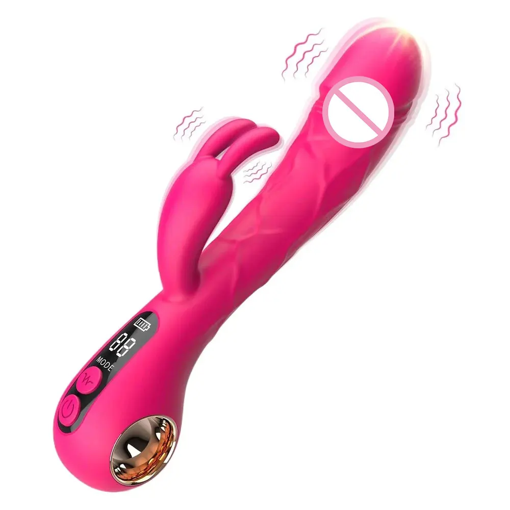 2-in-1 G-Punkt-Kaninchen-Vibrator, LCD-Display, vibrierender Klitorisstimulator, realistischer Dildo-Vibrator, G-Punkt-Sexspielzeug für Erwachsene für Frauen