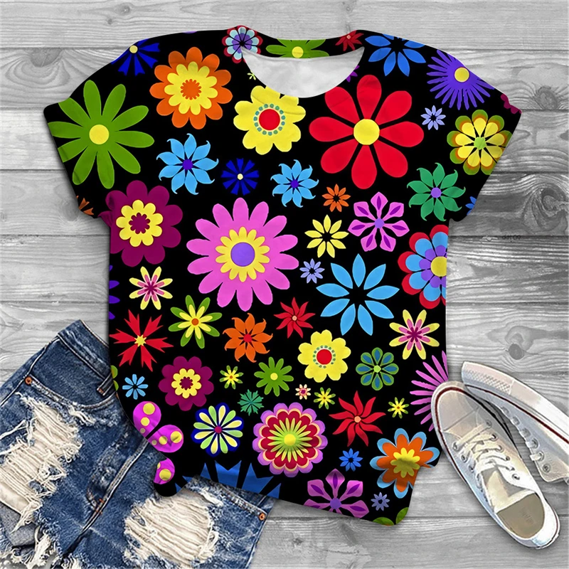 

Colorful Floral Plant T-Shirts 3D Print Women's Casual O-Neck T Shirt Short Sleeve Tops Harajuku Y2k Casual Tees Female Clothing