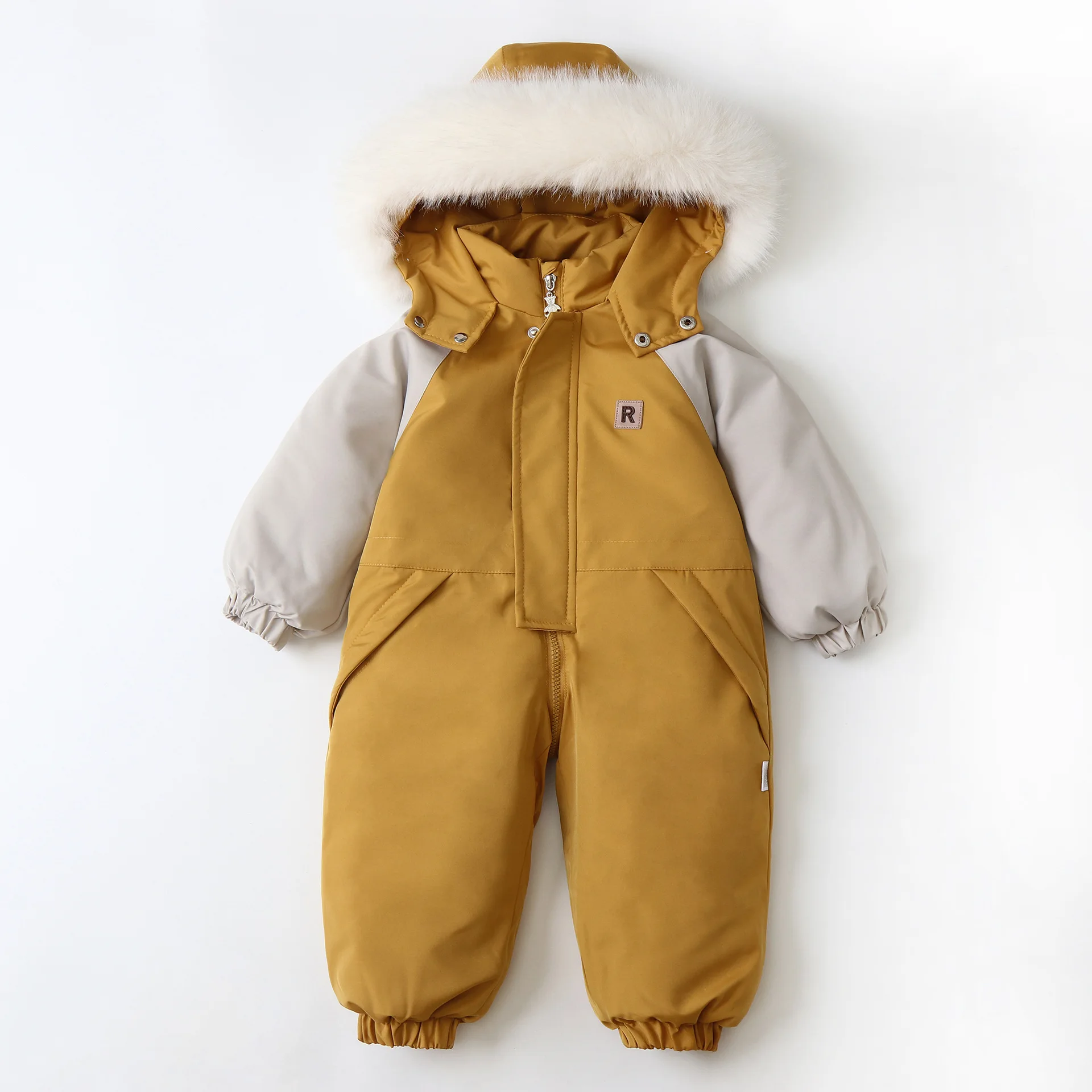 New Winter Baby Children\'s Overalls Fur Lining Girls Hooded Jumpsuit Boys Waterproof Ski Suit Kid\'s Warm Snow Wear Outwear