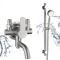 Triple Bathtub Faucet Exposed Mixing Valve Wall Cold Hot Water Mixer Nozzle Tap Bathroom Shower Faucet with  Swivel Tub Spout