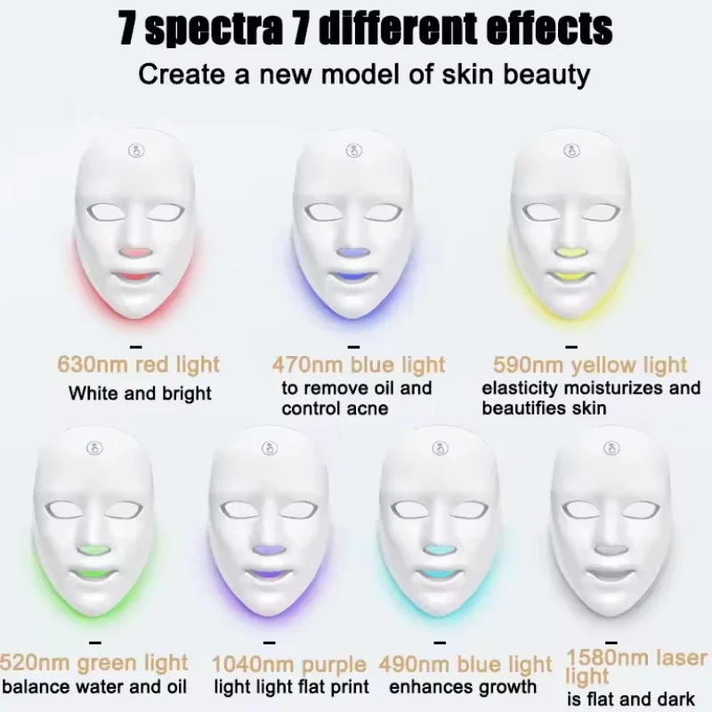 El cuidado facial llevado de la piel de 7 colores llevó la cara de la máscara de la terapia de fotones de los productos de la belleza de la luz