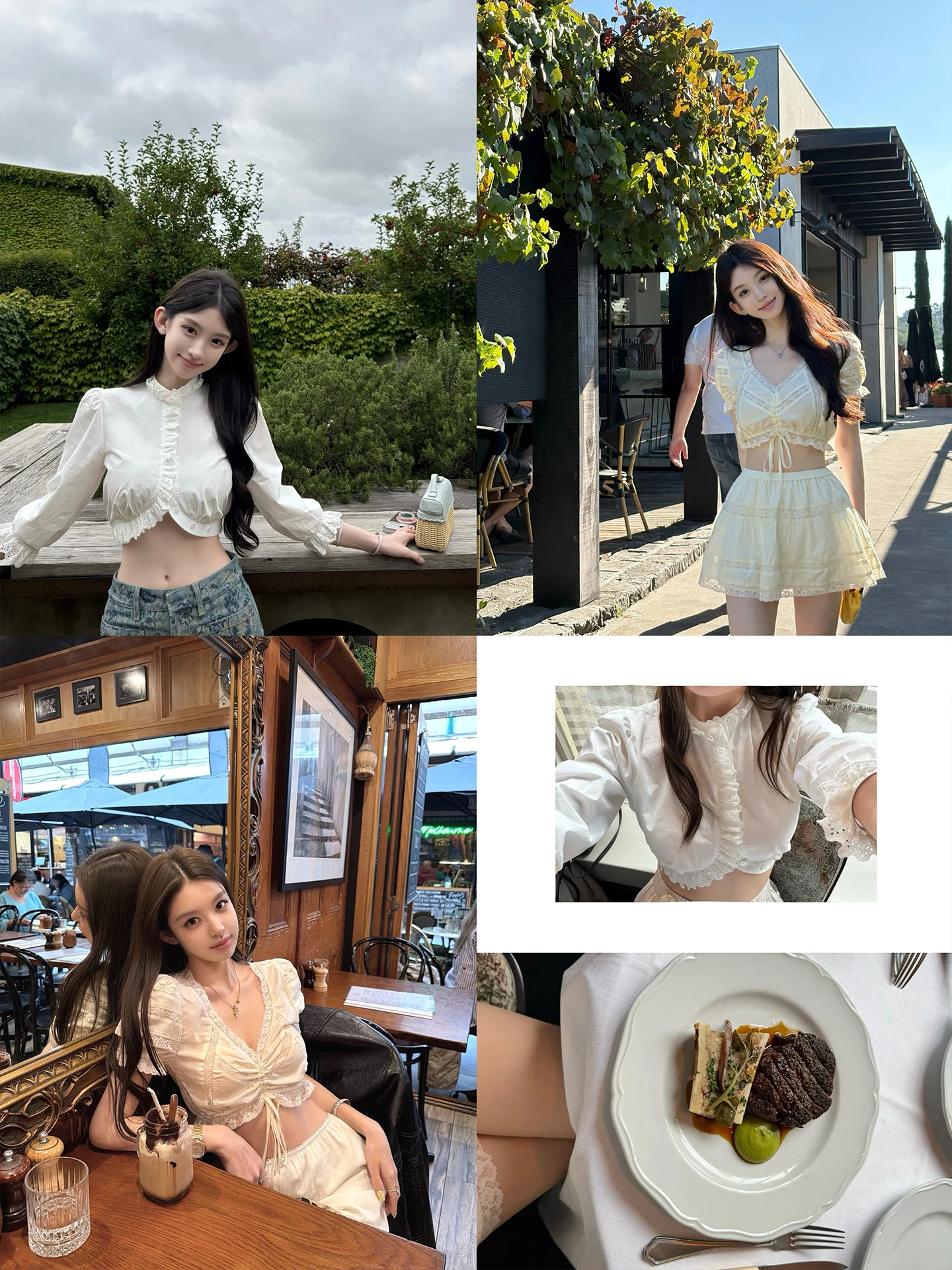 

Good Morning Fan Fan Summer No End White Shirt Heavy Work Multi-Piece Lace Splicing Short Skirt Cute Top Bottom Set Women's F...