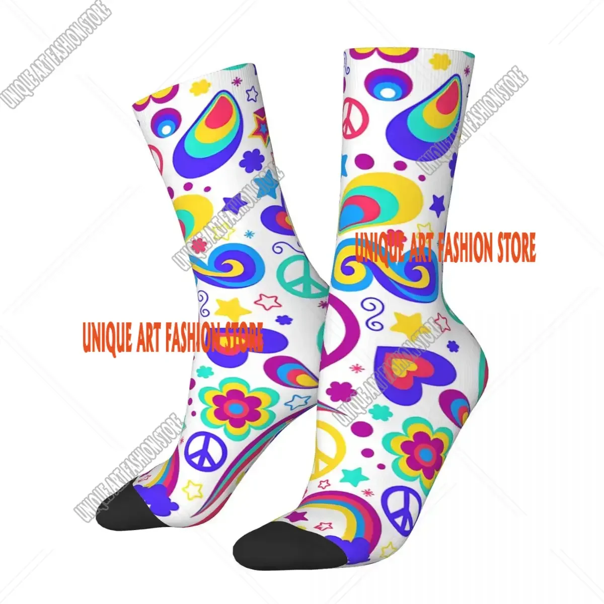 Crazy compression Psychedelic Hippy Peace Art Sock for Men Vintage Seamless Pattern Crew Sock Casual