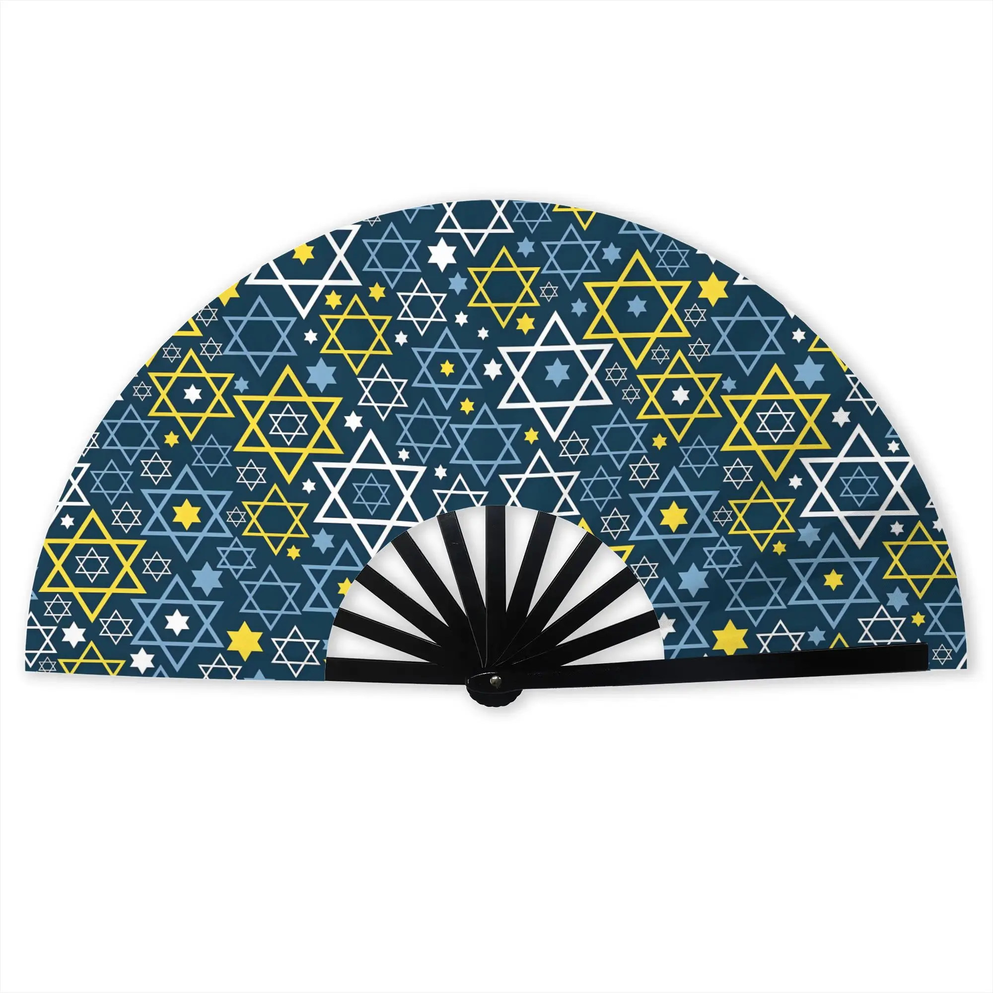 Customized Israel Star of David Portable Pocket Fan Camping Jewish Polyester Folding Fan Chinese Dance Handheld Cooling Fans