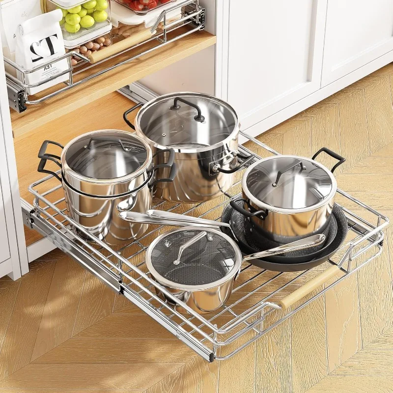 

Pull out Cabinet Organizer, Heavy Duty Smooth Sliding Under Cabinet Shelves for Pots and Pans, Full-Extension Roll out Drawers