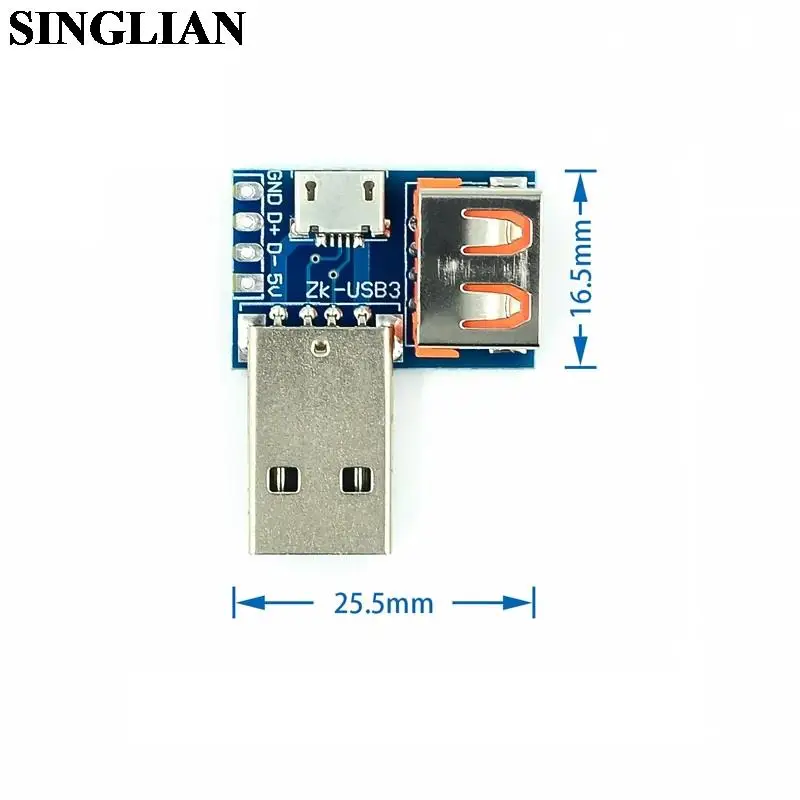 USB Adapter Board Male To Female To MicroUSB To Header/Type-C 4P 2.54mm Straight Plug