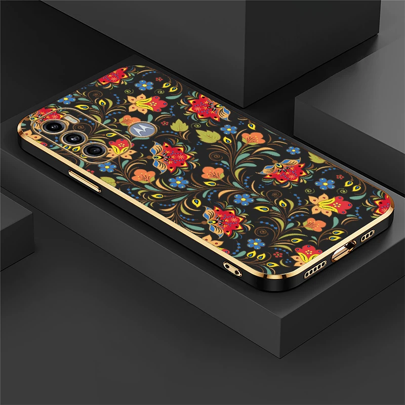 

Soft TPU Phone Case For Motorola Moto G9 G8 E7i Power E20 Edge 20 G53 G52 G50 G22 Luxury Plating Silicone Flower Print Cover