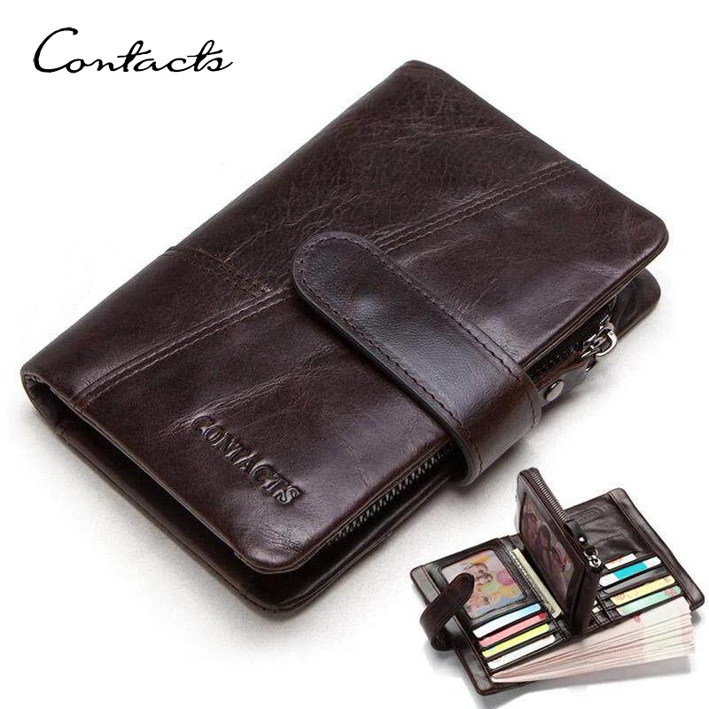 CONTACT'S Genuine Leather Short Wallets for Men Vintage Slim Card Holders Coin Purses Money Clip Brand Men's Bags Handbag Wallet