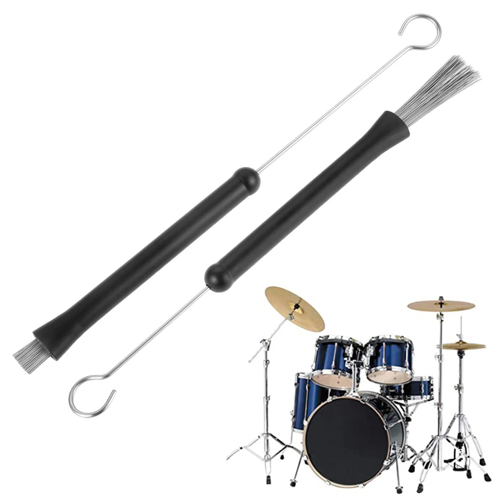 

1 Pair Drum Brushes Steel Rubber Black 32.3cm Smooth Surface Retractable Ring Percussion Instrument Musical Accessories