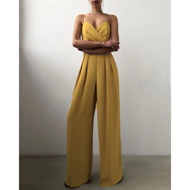 Sleeveless High Waisted Backless Jumpsuit, Camisole Pants, 2026 Summer and Autumn Casual Slim Fit, V-neck Jumpsuit Women