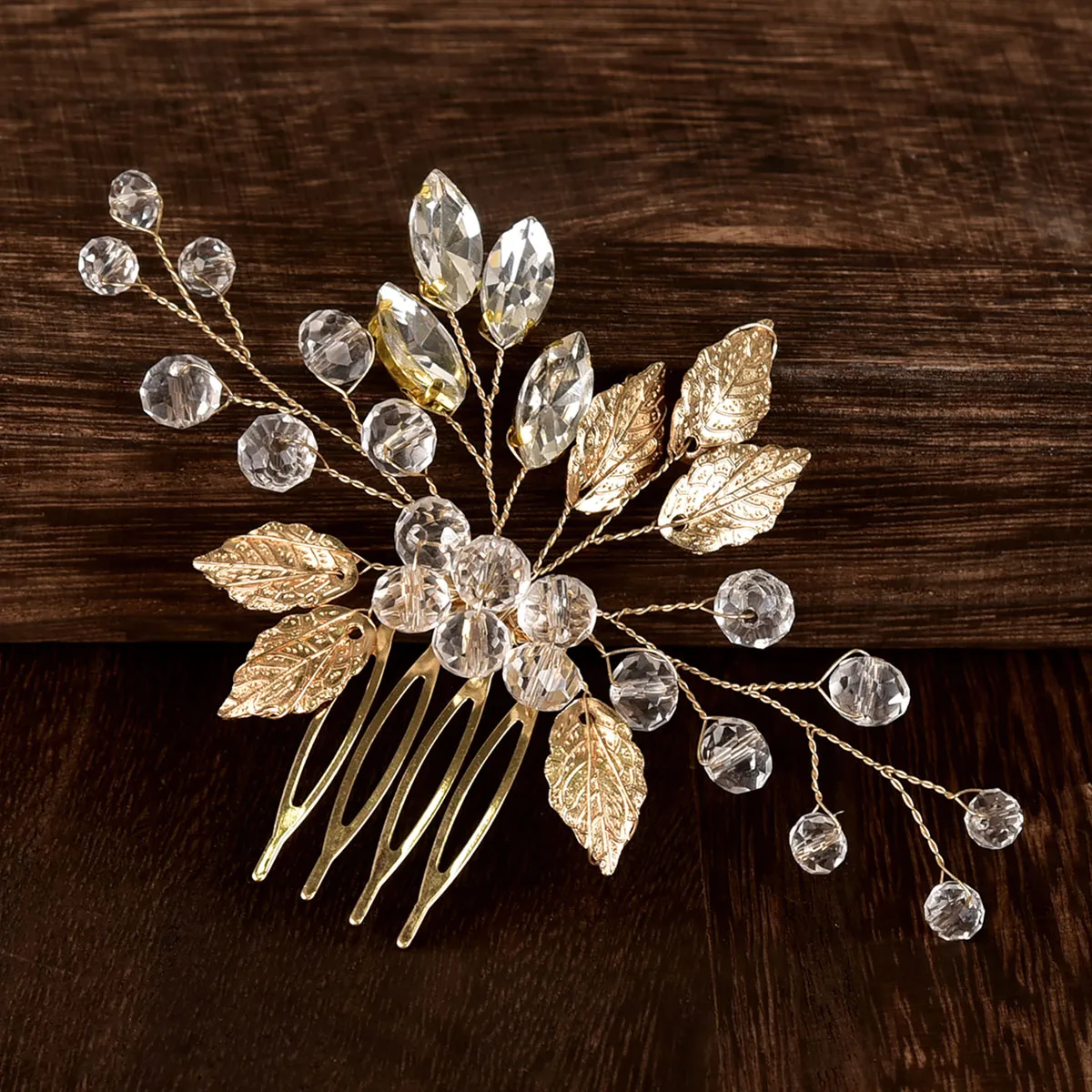 Fashion Bridal Hair Comb White Pearl Rhinestone Golden Flower Women Hair Clip Wedding Jewelry Hair Accessories  Women Headpiece