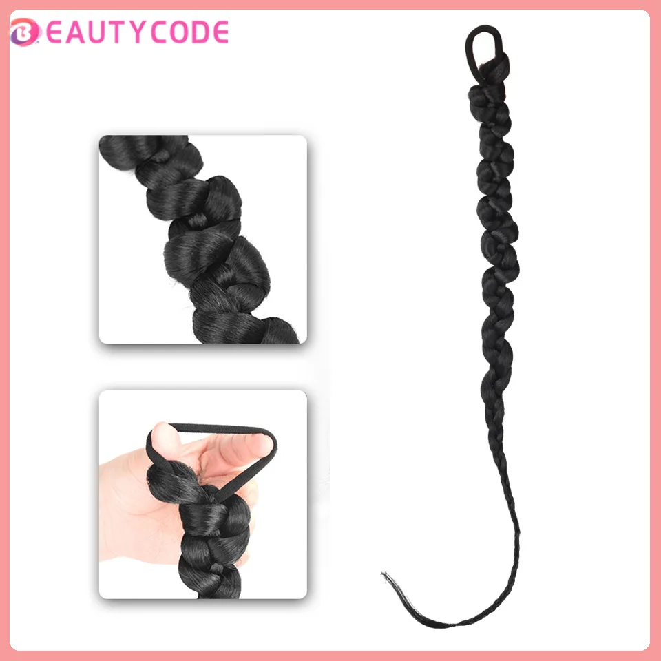 BEAUTYCODE extensiones de cabello trenzado largo sintético con banda de goma, Anillo para el cabello, trenzas de boxeo, postizo, extensiones de cola de caballo